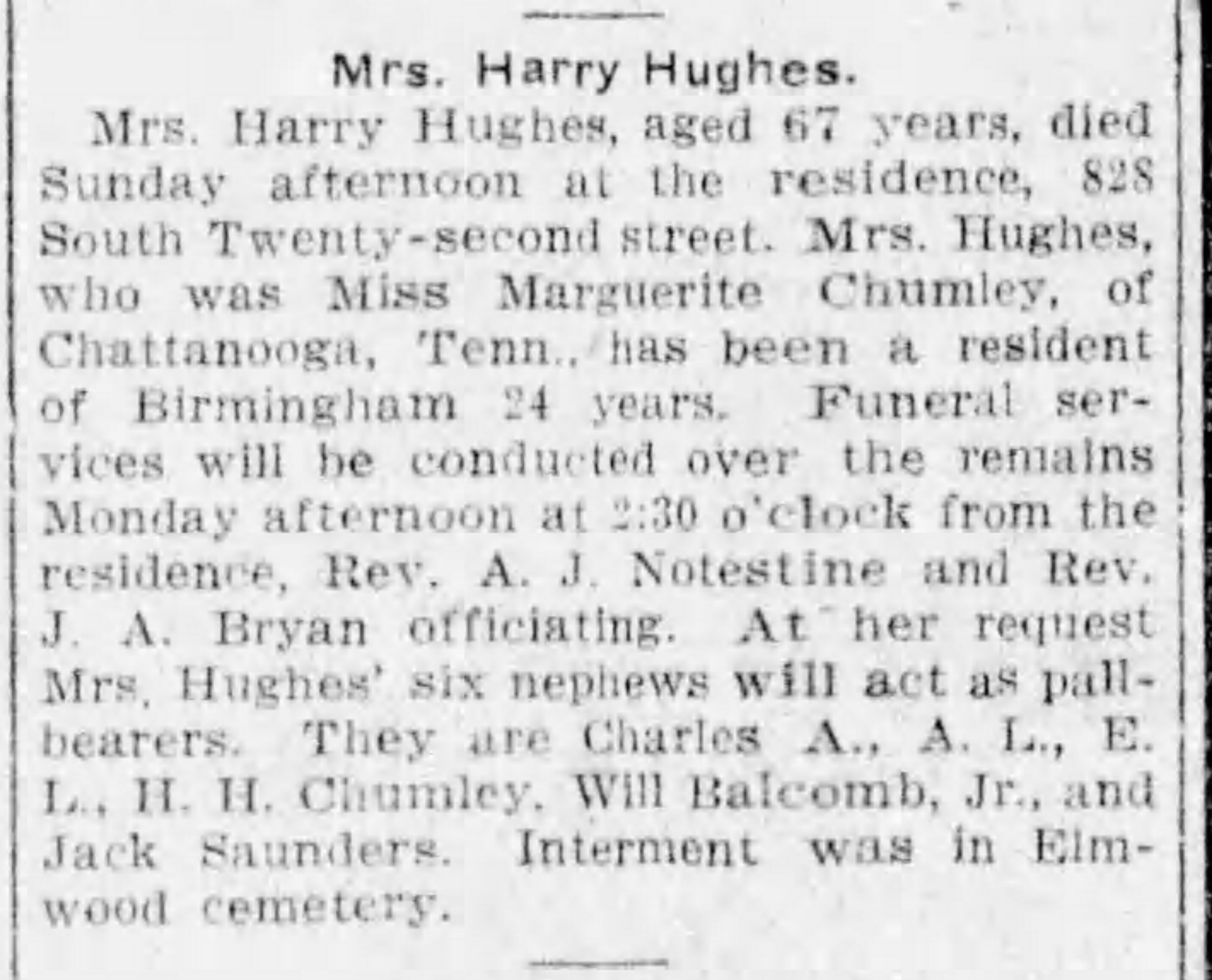 Marguerite Chumley Hughes obituary